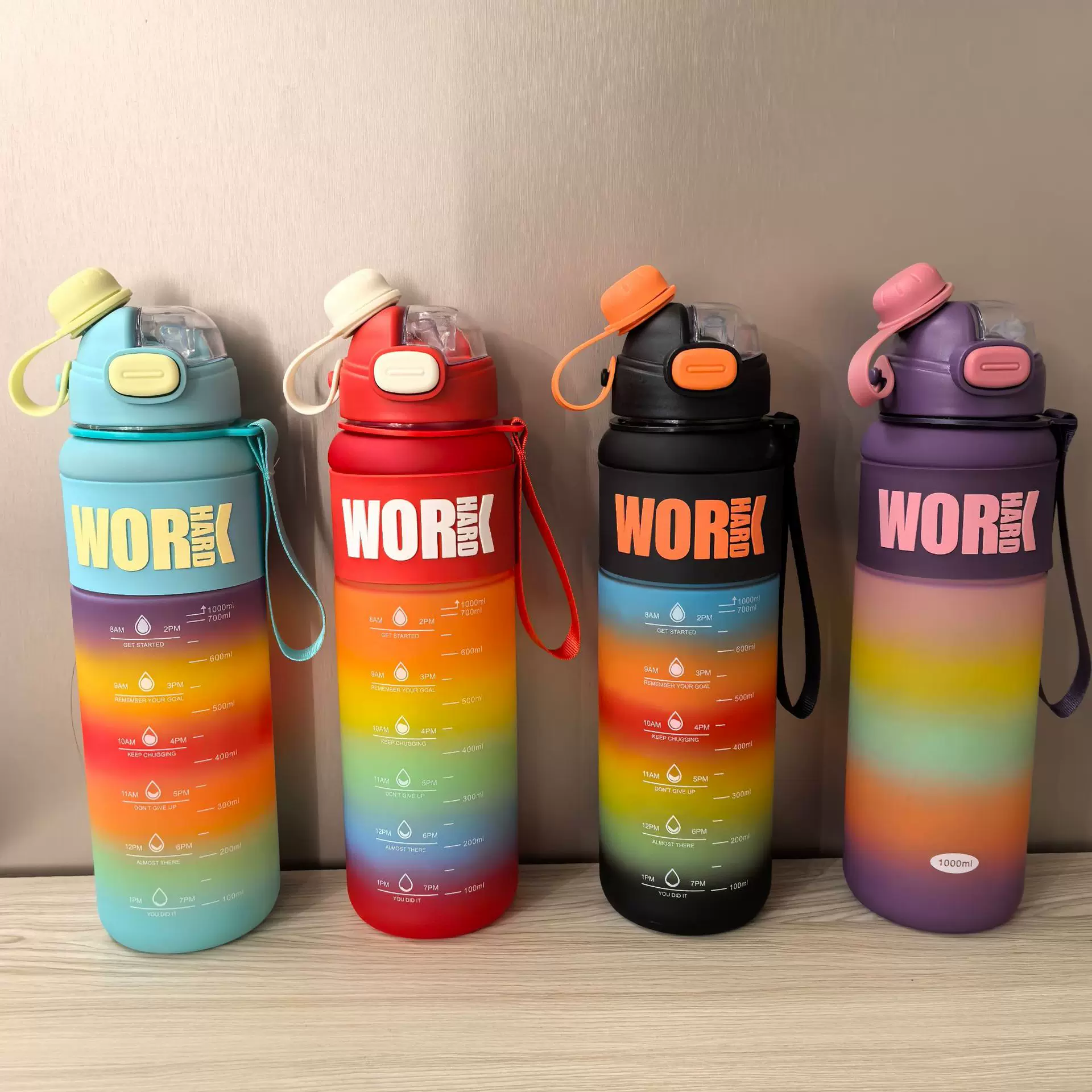 新款便携提手双饮口吸管杯直饮时尚健身弹盖太空杯渐变色磨砂水壶