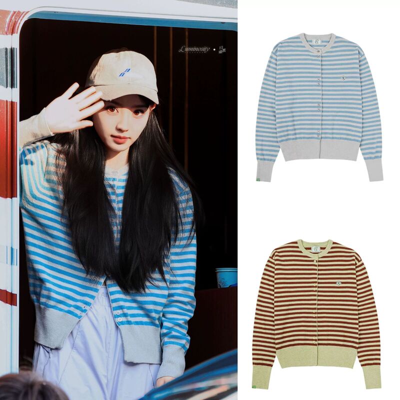 In Stock, Same Style as Tian Xivi, Korean Designer Brand, Classic Fashion Striped Knit 70% Wool Cardigan for Women In Stock, Same Style as Tian Xivi, Korean Designer Brand, Classic Fashion Striped Knit 70% Wool Cardigan for Women