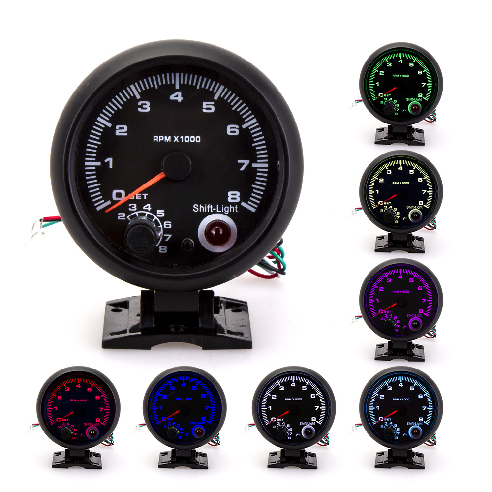 3.75inch Colorful Car Modified Instrument Tachometer Alarm 0-8000Rpm Pointer 8 Cylinder Adjustable