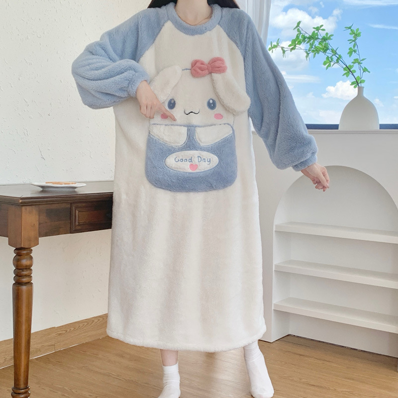 Otoño y invierno pijamas damas engrosadas y peluche lindas dibujos animados de coral rojo largo red pijamas de gran tamaño