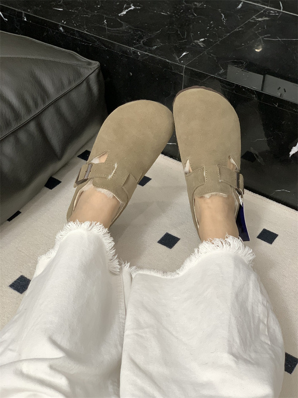 毛毛鞋豆豆鞋秋冬女棉鞋一脚蹬真皮羊毛里保暖加绒勃肯鞋厚底男士|undefined