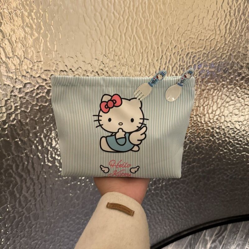 新しいかわいいブルーストライプキティ化粧品バッグ人気の手持ち化粧品漫画ポータブルクラッチバッグ収納袋|undefined