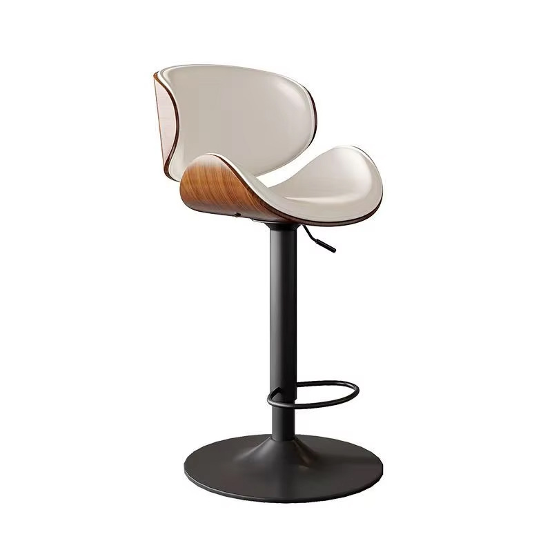 silla de bar giratoria de cuero PU, silla de comedor de elevación hidráulica ajustable, taburete de bar de recepción con respaldo y pedal de asiento alto