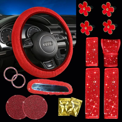 Seat belt shoulder pad – Cross-Border Car Full Diamond Seat Belt - all-red