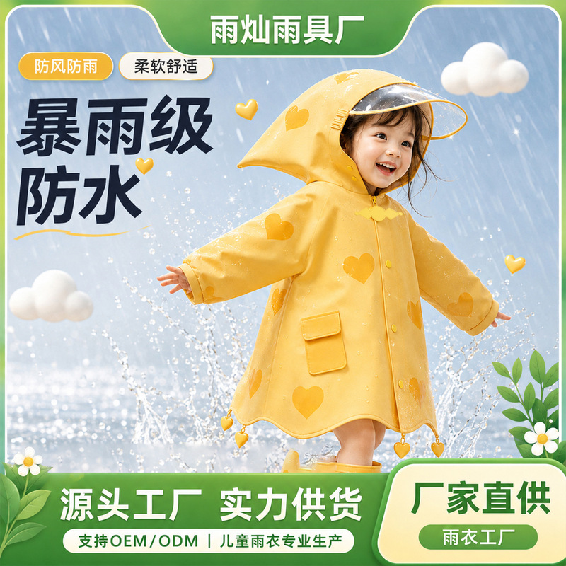 Children's raincoat for girls, kindergarten rainproof clothing for kids, new style for primary school students, cute heart-shaped rain poncho for toddlers Children's raincoat for girls, kindergarten rainproof clothing for kids, new style for primary school students, cute heart-shaped rain poncho for toddlers