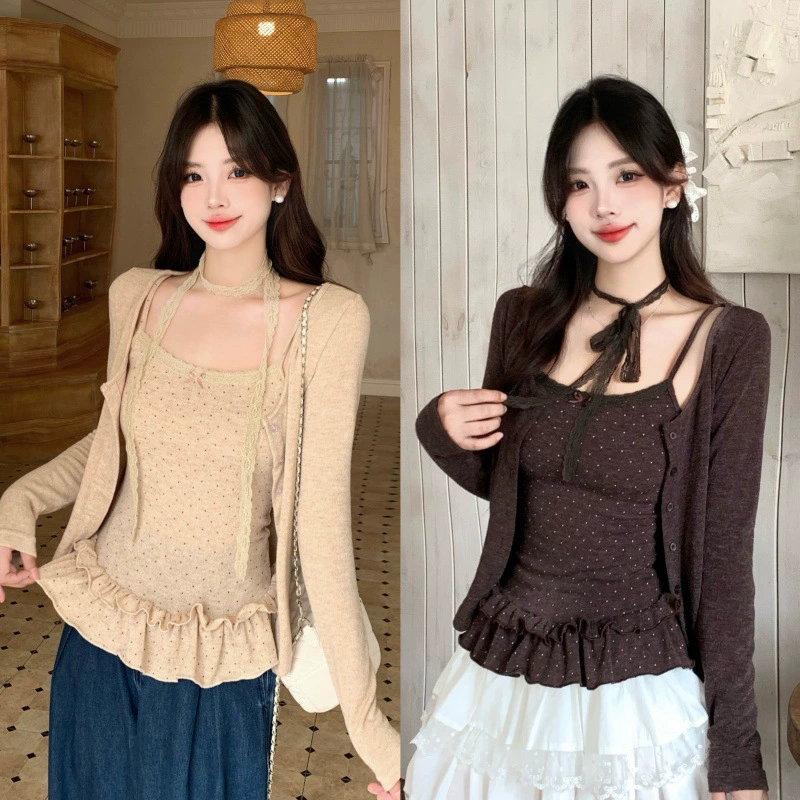 Lace cardigan, set, autumn, plus size, lifting effect