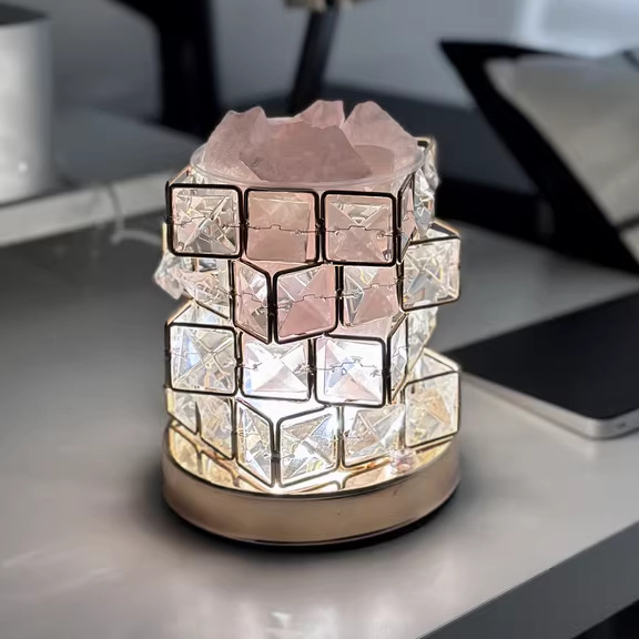Cubo de Rubik transfronterizo lámpara de mesa de cristal de cuatro capas de piedra de sal de cristal natural luz de la noche de noche Princesa decorativa Red roja ins chica
