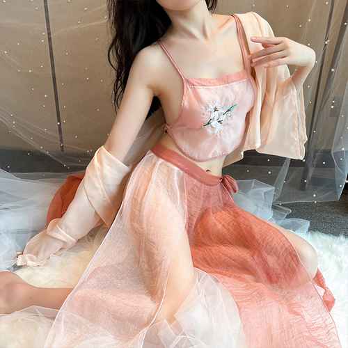 Lingerie, Sexy Ancient Hanfu, Republic of China Style, Embroidered Pajamas, Bodice, Pure Desire, Flaming, Uniform Temptation Set