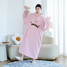 冬季可爱连帽大睡袍卫衣款珊瑚绒加厚加大睡裙保暖家居服闺蜜装