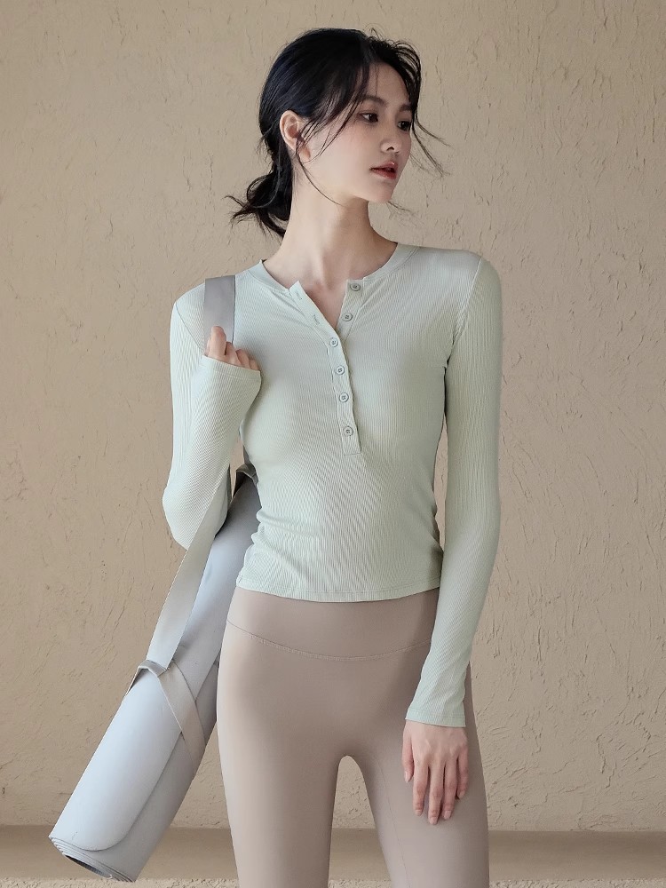 yoga clothes women‘s autumn and winter skin-friendly ribbed sports top slim fit slimming long sleeves t-shirt pilates training workout clothes