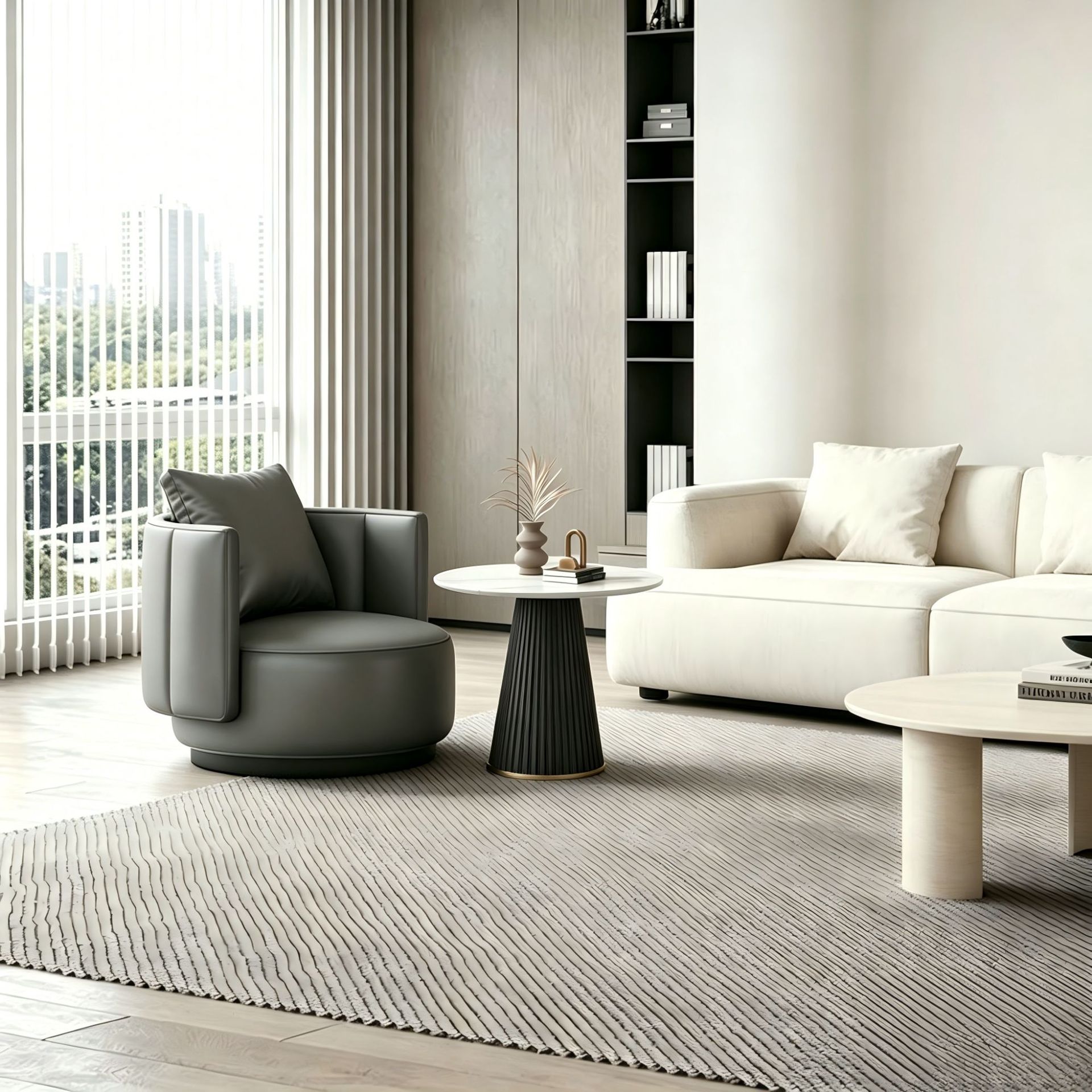 Sofá de lujo ligero para una sola persona, bar, hotel de alojamiento residencial, habitación de huéspedes, sofá perezoso, combinación de mesa redonda giratoria image 1