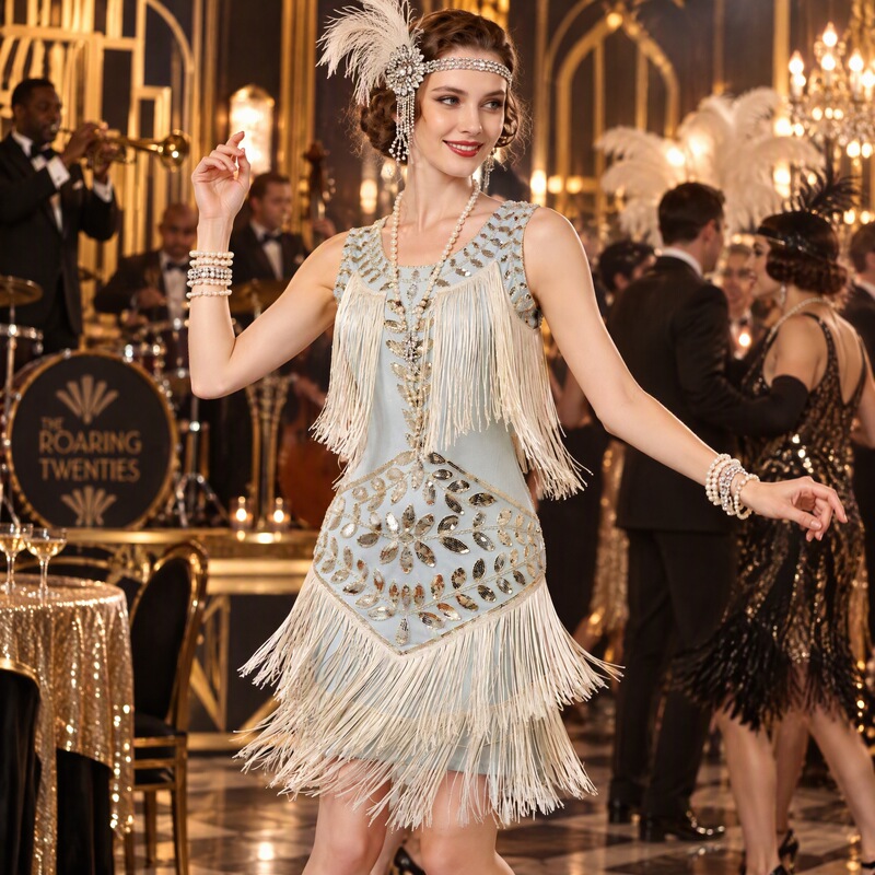 Cross Border 1920 Vintage Gatsby Ball Sequin Dress Dance Dress Vest Round Neck plus size Beaded Tassel dress Cross Border 1920 Vintage Gatsby Ball Sequin Dress Dance Dress Vest Round Neck plus size Beaded Tassel dress