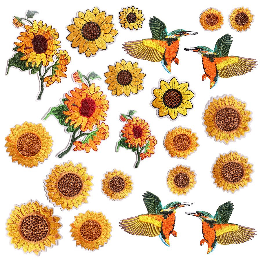 Embroidery Sunflower Bird Flower Embroidery Cloth Sticker DIY Clothing Hat Embroidery Accessories Patches Sticker