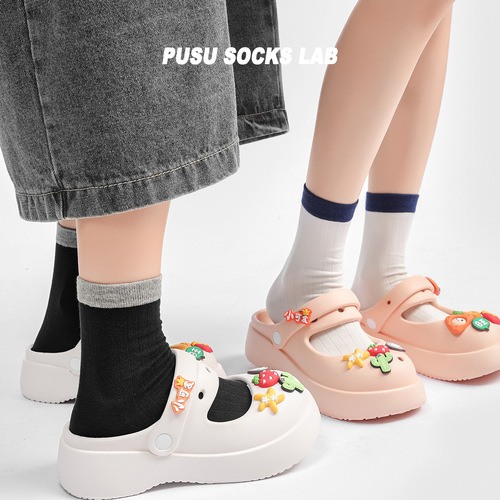 Japanese-style spring and summer color-blocked vertical strip crew socks, cotton, breathable, thin, drawstring, for women to match loafers and single shoes