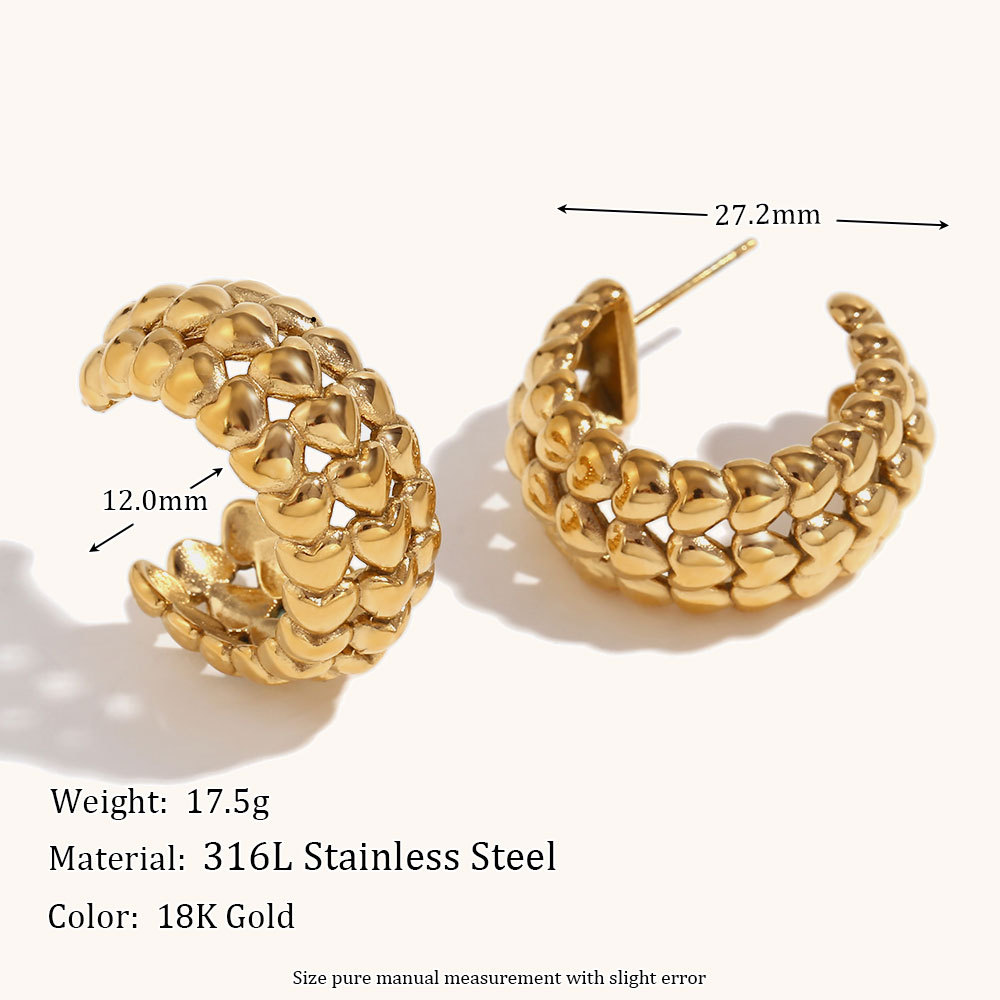 1 Pair Simple Style Commute C Shape Heart Shape Plating Stainless Steel 18K Gold Plated Ear Studs display picture 2