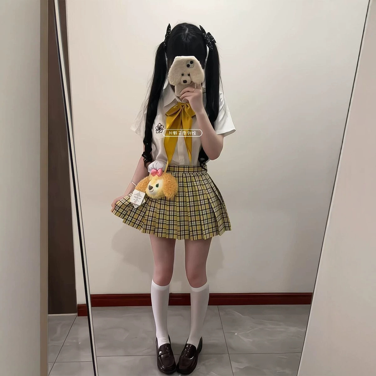 日系小杏中jkJK格裙制服白色刺绣衬衫短袖上衣学院原创樱花套装女