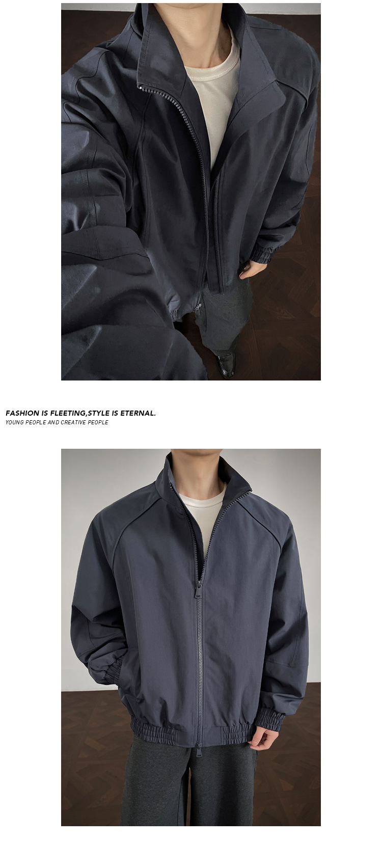 Bomber Cleanfit destrutturato con colletto alto da uomo, modello baseball corto in stile americano con spalla strutturata_voghion.com