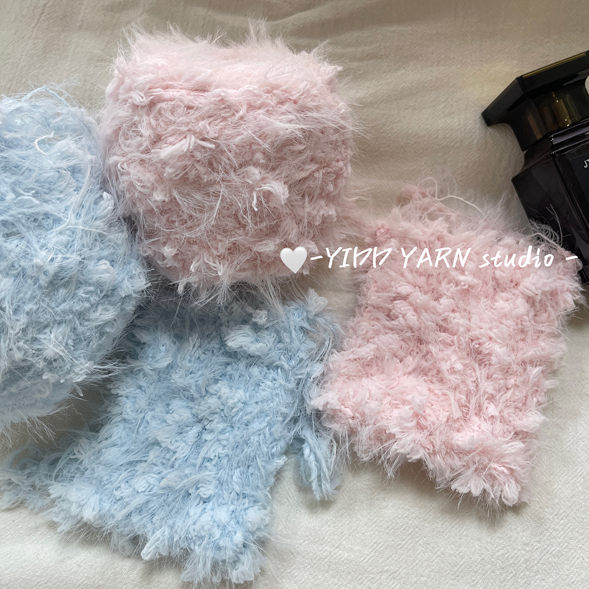 【YIDDYarn】粉凤仙、蓝湾港 | 纯色系 网红特色手混线毛线团围巾