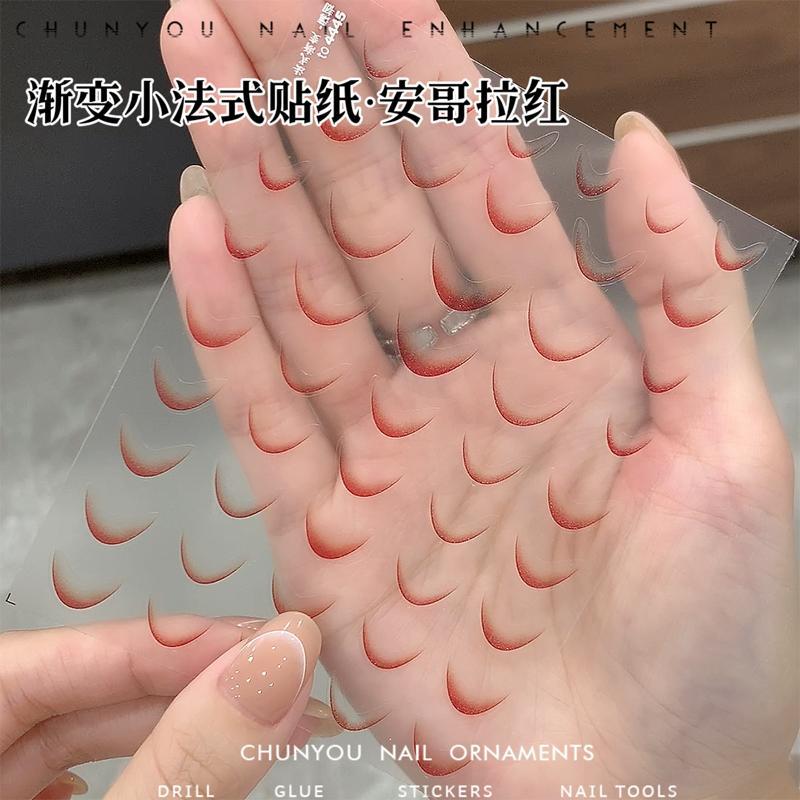 Nuevas pegatinas de gradiente pequeñas pegatinas francesas de uñas de luna media luna pegatinas francesas pegatinas negras, blancas y rojas pegatinas francesas de uñas