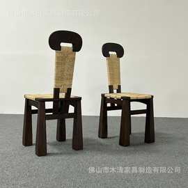 中古绳编餐椅日式实木复古家具白蜡木家用靠背休闲椅子餐桌椅组合