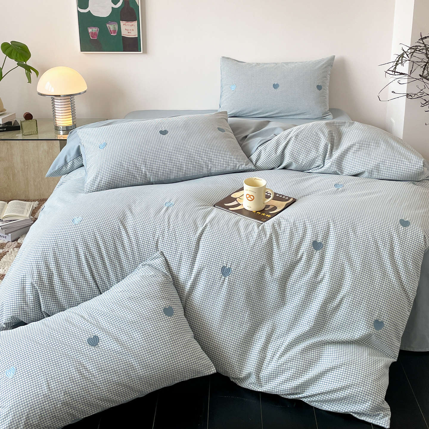 Toalla de algodón lavada con agua bordada cama de algodón cuatro piezas set sábanas de algodón cuatro estaciones colcha de cama general gaza de cama de alta calidad