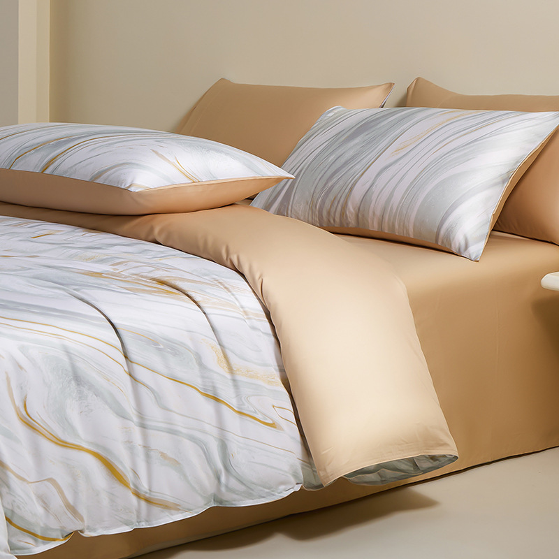 Cama de algodón de alta sensación de 100 piezas de algodón largo, cuatro piezas de sábanas de algodón, colchón de cama, tres piezas de cama