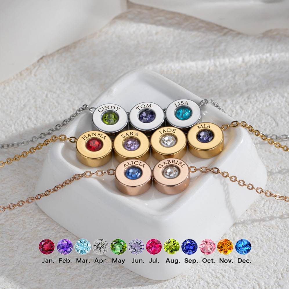 Creative European And American Style Round Glossy Pendant, Can Be Engraved With Maupassant's Birthstone, A Personalized_voghion.com