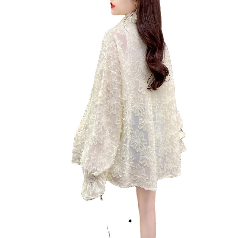 Plus tamaño gordito chica suelta casual todo-partido mediados de-longitud de verano diseño camisa delgada capa de protección solar hueca