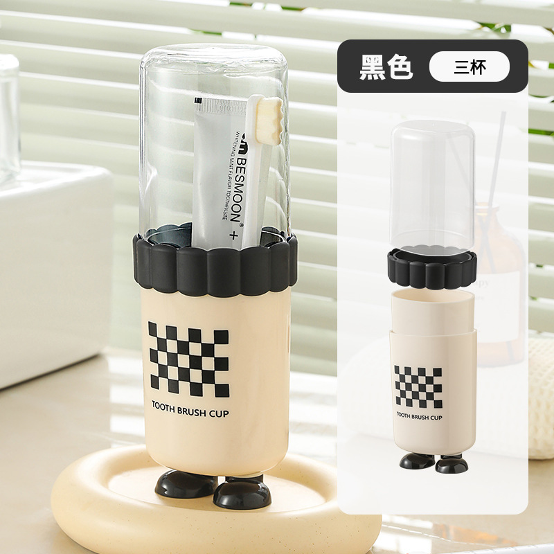 Lindo pie, taza de lavado de viaje, cepillado portátil, dibujos animados de bricolaje, cepillo de dientes para niños, taza de plástico para enjuague bucal