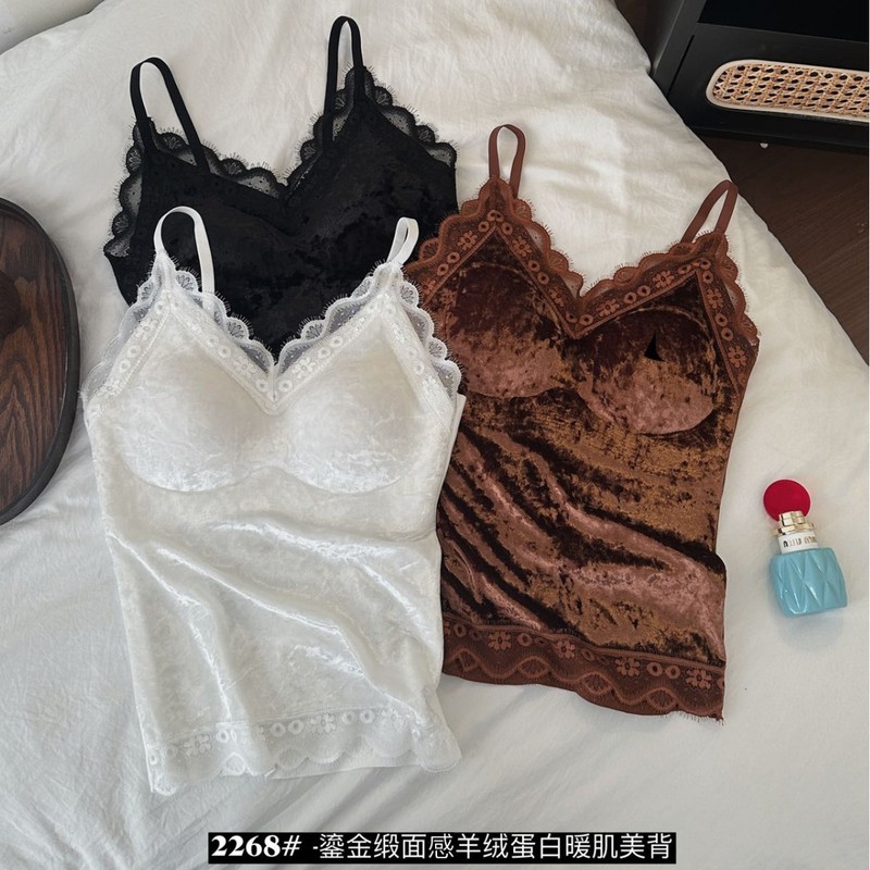 2268#秋冬款銮金缎面羊绒蛋白保暖肌美背吊带背心女内搭打底上衣|undefined