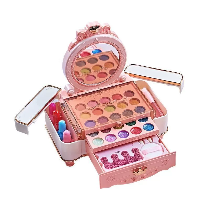 Makeup Play Set, Multi-layer Beauty Box with Doll and Accessories, Gift for Kids