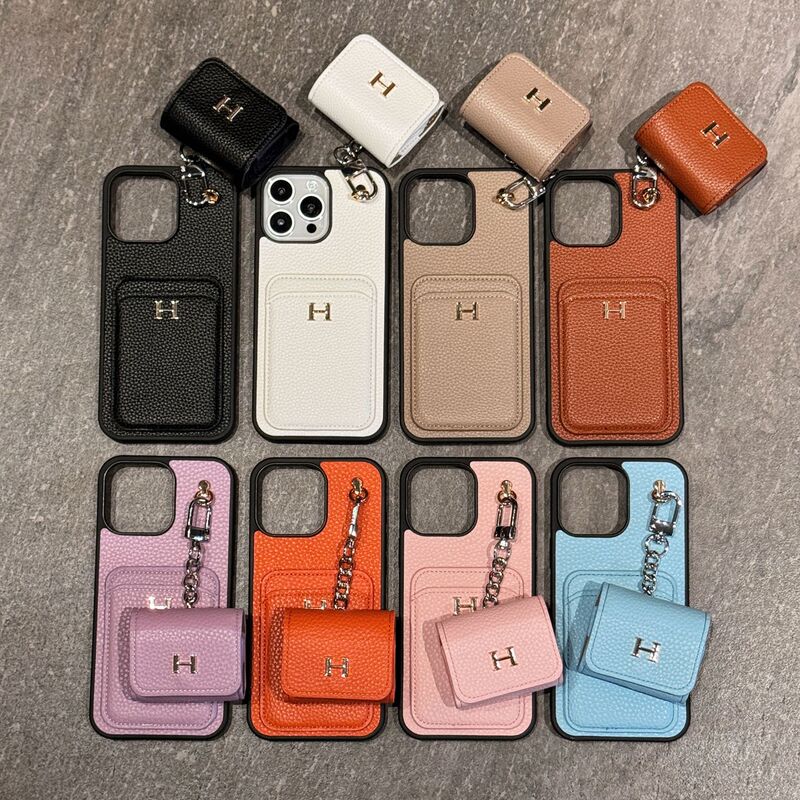 New litchi pattern leather texture H card phone case iPhone16Pro full-cover protective case for 11/12