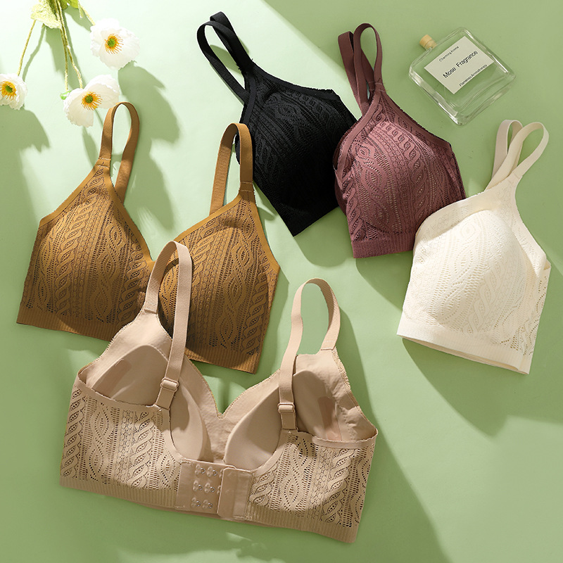 Hermoso sin costuras, espalda grande, pechos grandes, ropa interior pequeña, recogido, sin anillo de acero, sujetador de tres pechos, camisola de copa fija de pecho