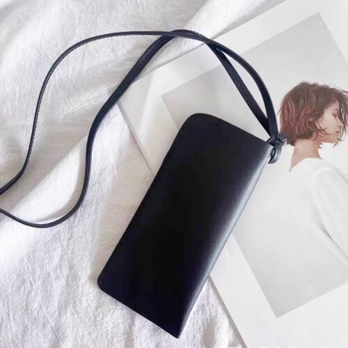 PU leather concave shape pendant glasses case, fashionable Insta minimalist glasses storage bag with cord, wholesale