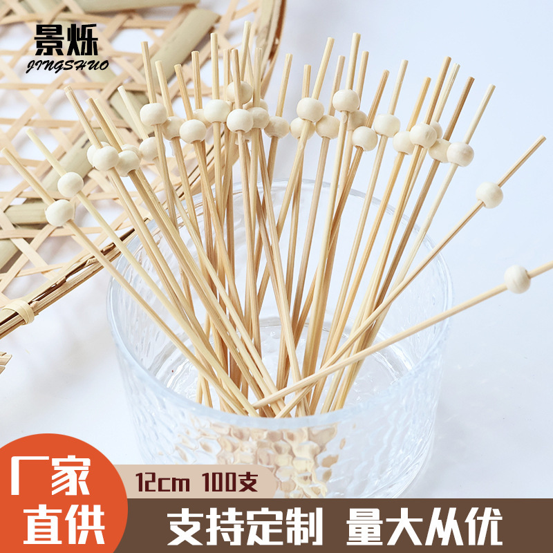 直径6x7mmの丸玉、ベージュビーズ、レッドビーズ、使い捨て装飾竹串、フルーツ串、工場直送、100個|undefined