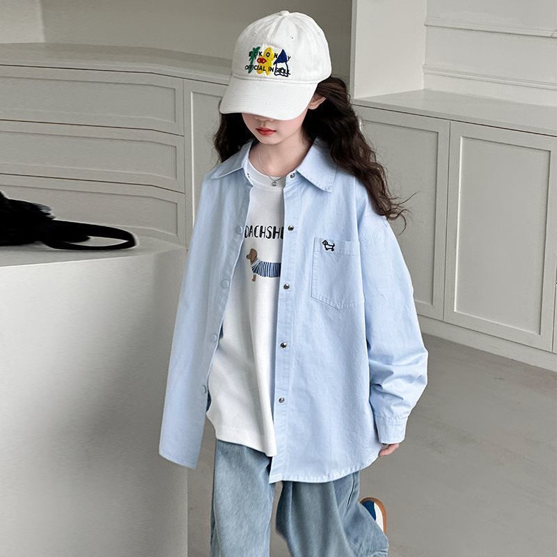 Cross-border girls' shirts, early spring outerwear, trendy new style, casual 100-size shirts for medium and large children, spring wear, dopamine
