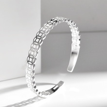 厂家直销招财钱币手镯女 白铜镀银开口金钱银手镯 银饰品生日礼物