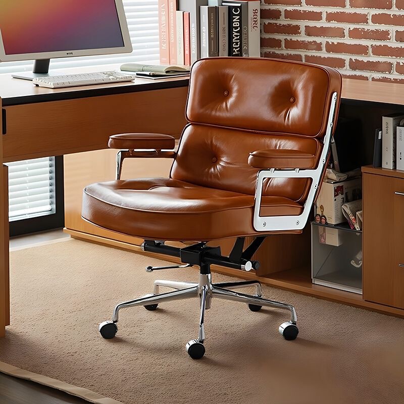 Nordic Ergonomic Chair for Home Use, Vintage Genuine Leather, Comfortable for Long Sitting, Suitable for Study Room, Computer Chair, Adjustable Height Executive Office Chair Nordic Ergonomic Chair for Home Use, Vintage Genuine Leather, Comfortable for Long Sitting, Suitable for Study Room, Computer Chair, Adjustable Height Executive Office Chair