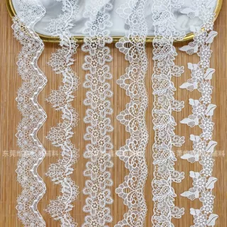 现货细牛奶丝条码花边lace多款花朵无边女装辅料水溶刺绣 厂家批
