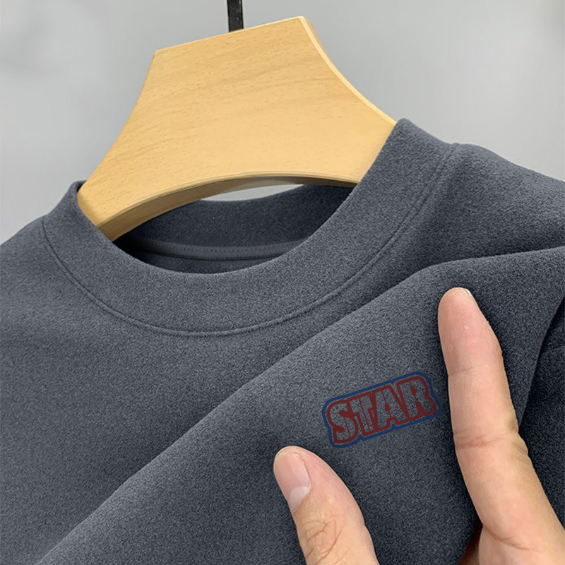 Otoño e Invierno de Terciopelo forrado de vellón medio cuello alto camisa de fondo de los hombres impreso cálido de manga larga Camiseta de los hombres de otoño e invierno ropa