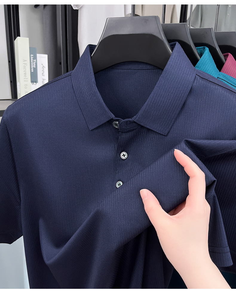 Áo polo nam tay ngắn lụa tơ tằm cao cấp phong cách công sở — Xanh đậm 15580 chi tiết 26