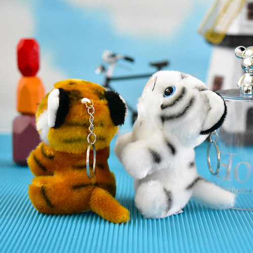 Cross-border cute little tiger plush pendant, realistic tiger pendant, bag charm, keychain gift, mini figurine