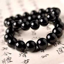 天然乌金黑曜石手链男士黑耀石黑色散珠子情侣手串女佛珠水晶