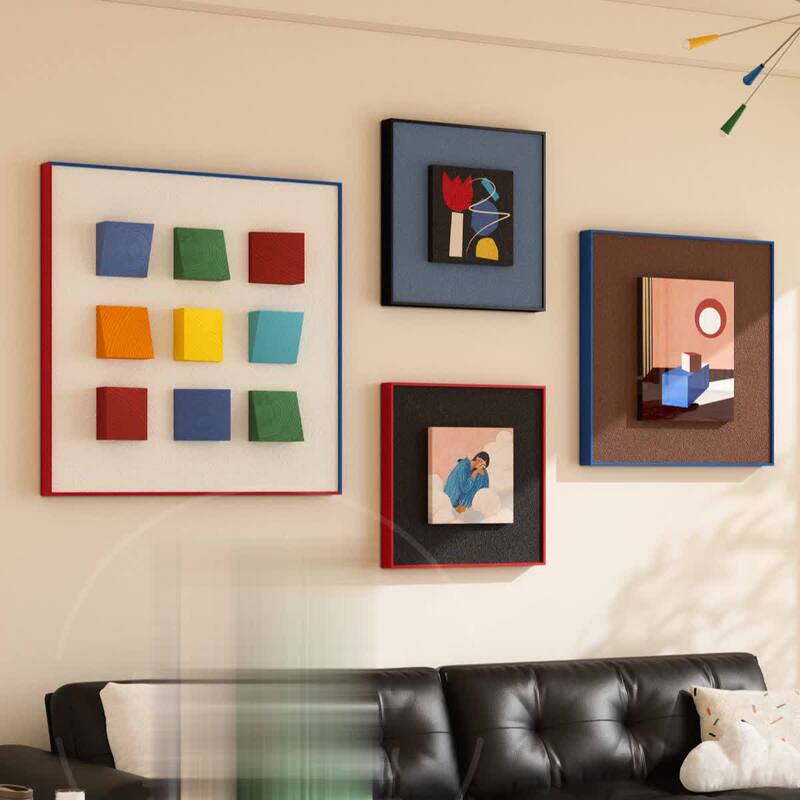 Bauhaus Living Room Sofa Background Wall Decoration Painting Dopamine Hanging Painting Three-Dimensional Sandstone Niche Art Abstract Mural