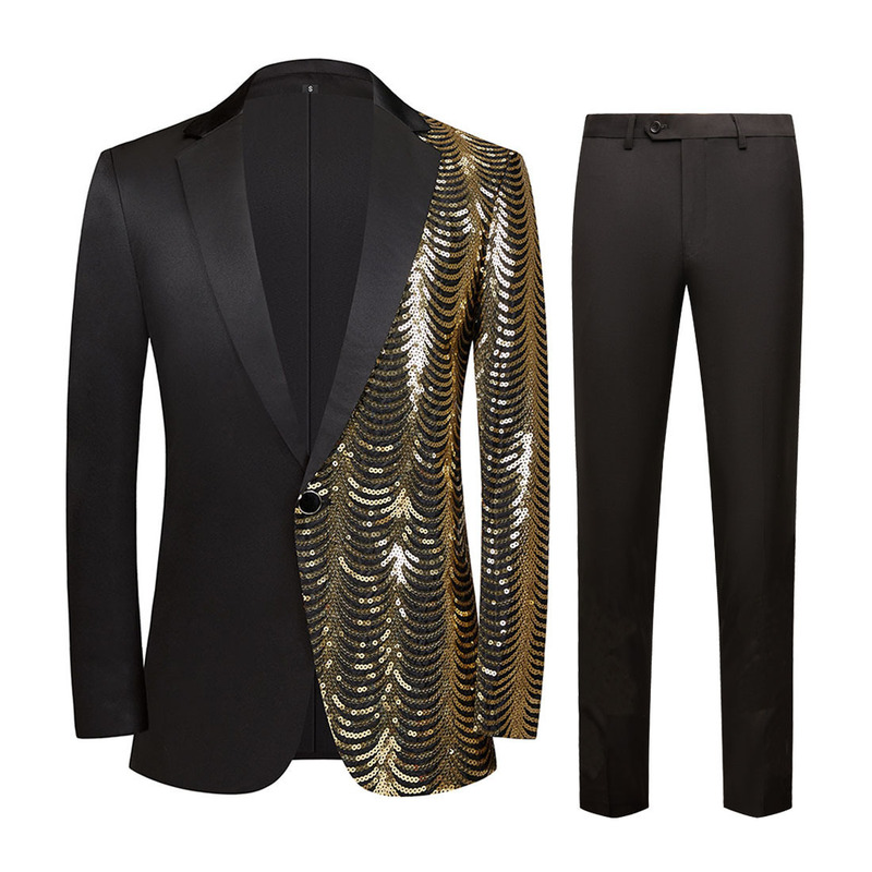 2025 Direct Sale Men's Suit Jacket + Pants Wave-Pattern Sequin Shiny Casual Suit Trendy Light Luxury Set