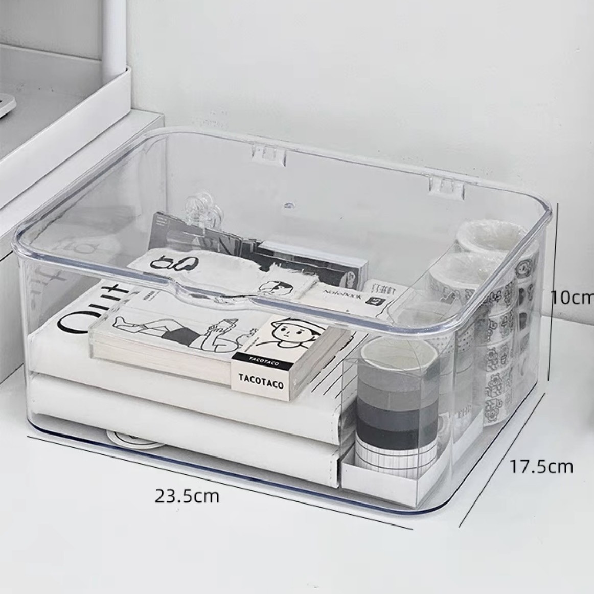 El escritorio de la Oficina transparente transfronteriza recoge los documentos de la Caja de almacenamiento, la papelería de oficina y los escombros se ordenan simplemente al por mayor.