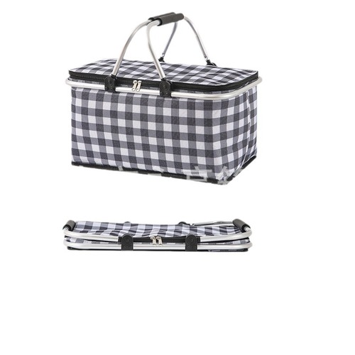 Portable foldable outdoor picnic basket with handle, car-mounted aluminum film insulated lunch box, large capacity insulated shopping basket, ice basket