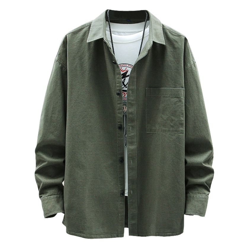 Chaqueta de algodón de manga larga lavada algodón juventud casual Camisa de manga larga estudiante suelta otoño superior Camisa de algodón liso