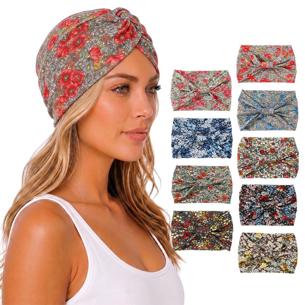 Maillard Retro Floral Twist Headband Pastoral Style High-Elastic Face-Washing Hairband Outdoor Fitness Wide-Brimmed Headscarf for Women