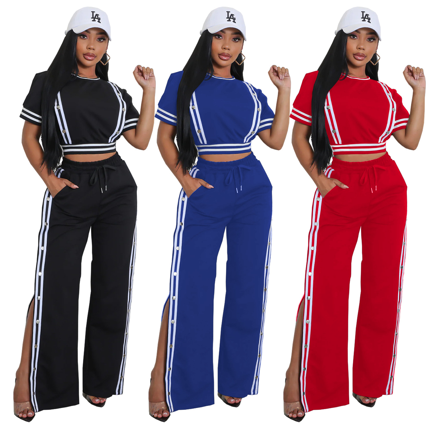 C7255 AliExpress transfronterizo Amazon Moda europea y americana Moda femenina Trend Pantalones casuales sueltos de pierna ancha Traje de dos piezas